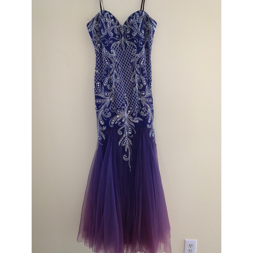 Royal purple strapless gown.